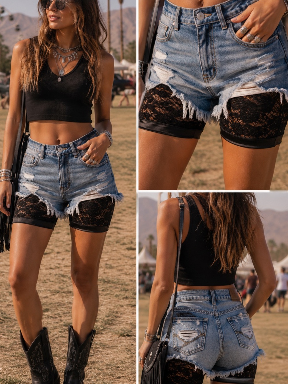 Free People Intimately Small Black Lace Biker Shorts Floral Layering Lounge Goth